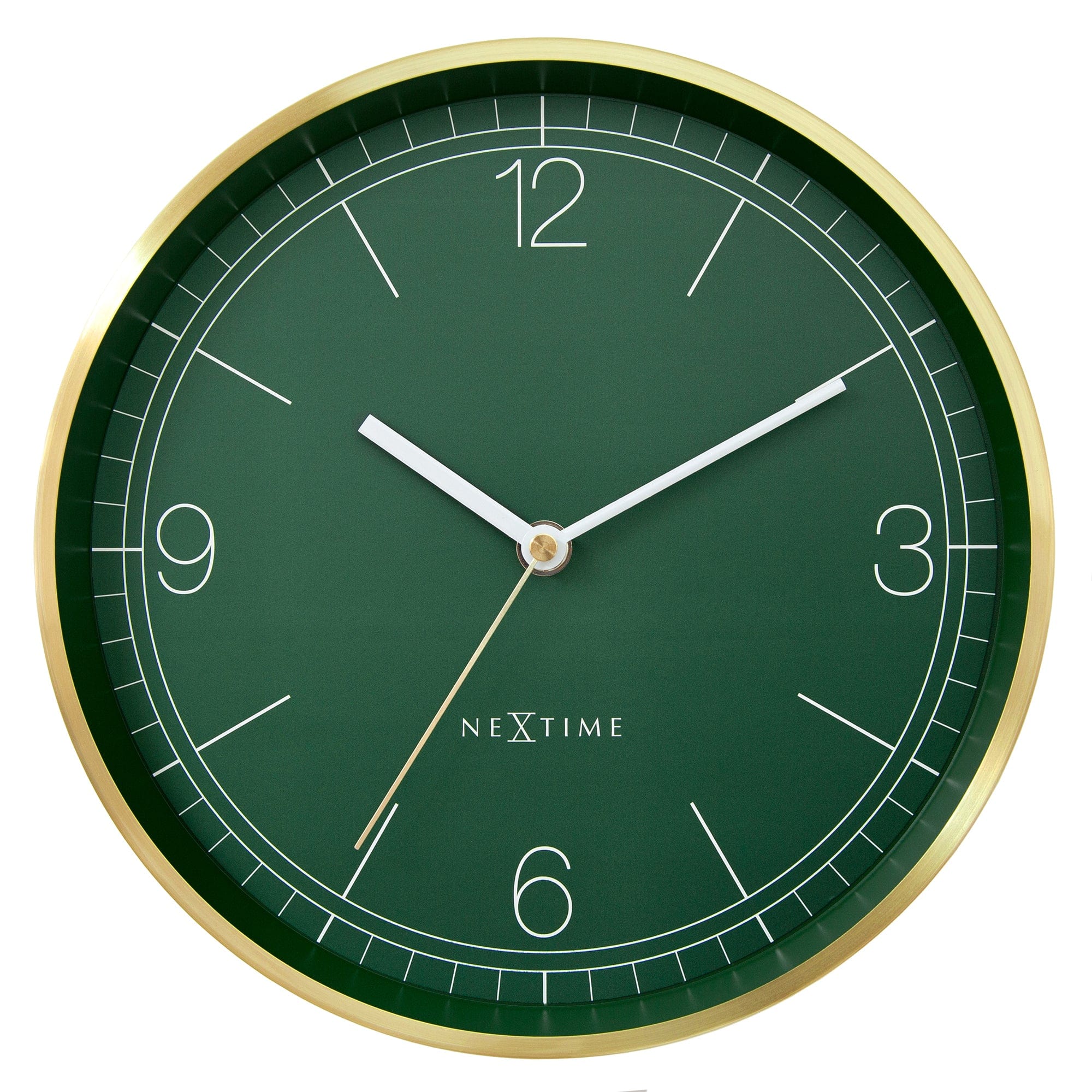 NeXtime Bolero wandklok van 25cm met stille werking, turquoise, wit en zwart metalen ontwerp, modern en stijlvol in beeld.
